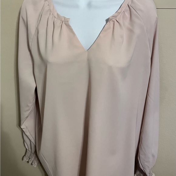 NWOT-Elegant Soft Blush Pink V Neck Raglan Sleeve Blouse - Picture 5 of 8